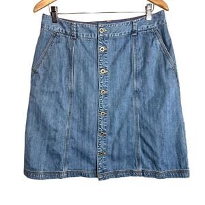 Vintage Y2K Eddie Bauer Women's A-Line Denim Full Button Blue Jean Mini Skirt XL